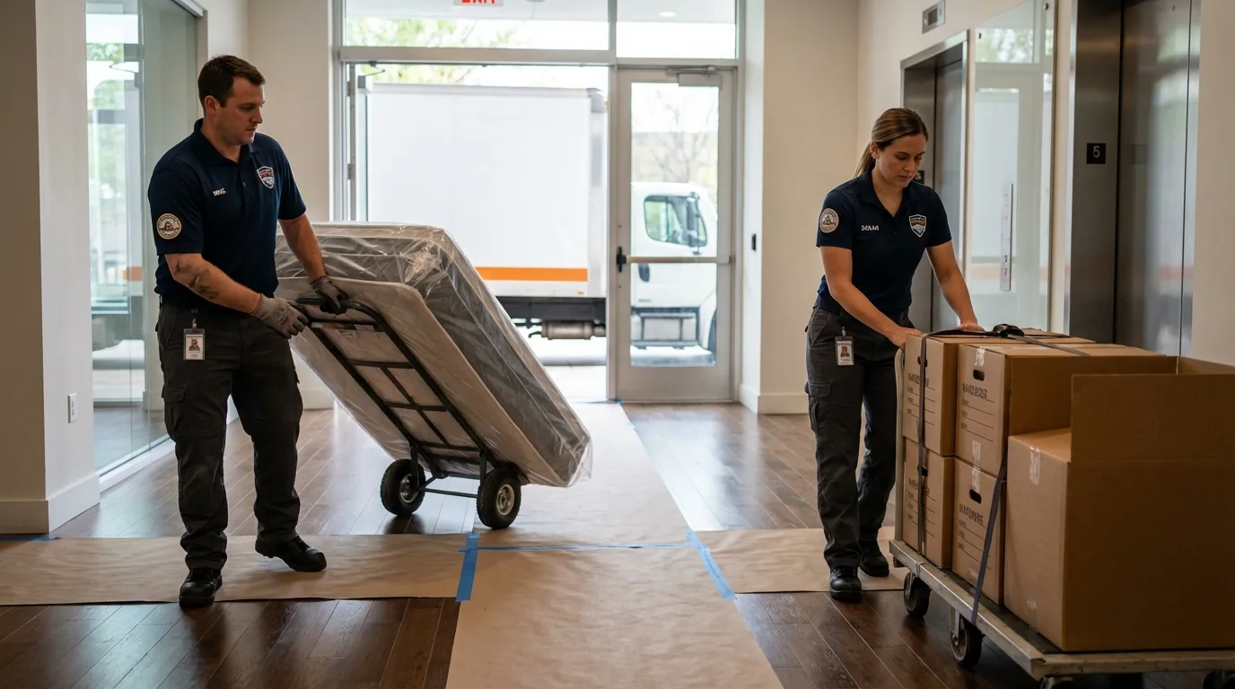 Professional apartment movers loading elevator in Lake Stevens, WA